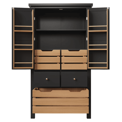 Aparador 80x40x140 cm - Buffet alto, 2 portas, 5 gavetas - Preto Aparador 80x40x140 cm - Buffet alto, 2 portas, 5 gavetas - Preto