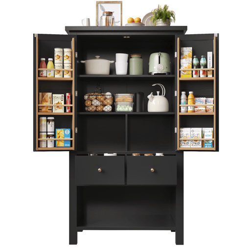 Aparador 80x40x140 cm - Buffet alto, 2 portas, 5 gavetas - Preto Aparador 80x40x140 cm - Buffet alto, 2 portas, 5 gavetas - Preto