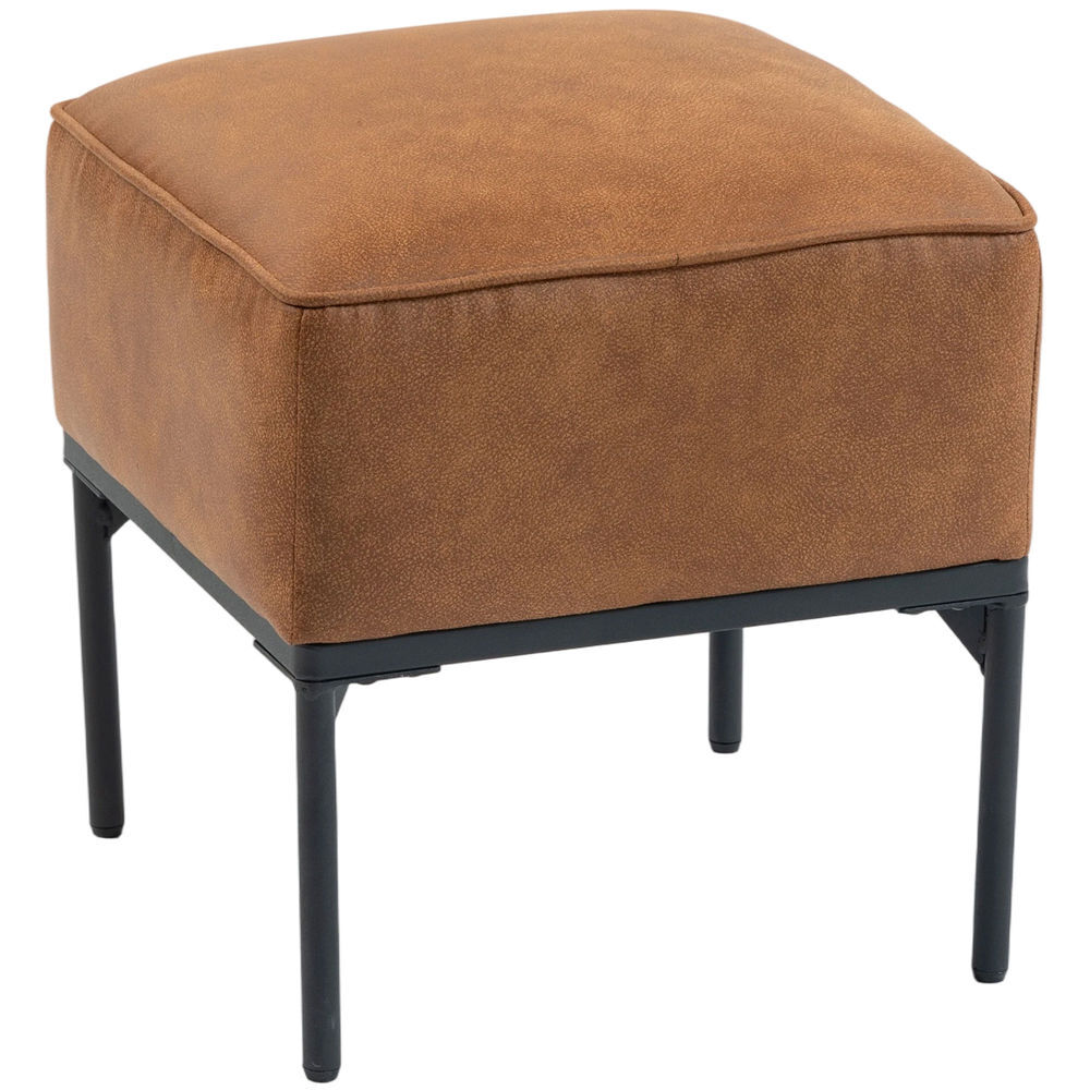 Homcom reposapiés salón, taburete bajo moderno con asiento acolchado grueso y patas de acero, cuero sintético, otomana de dormitorio, carga 120 kg, para entrada, pasillo, 40x40x46 cm, marrón