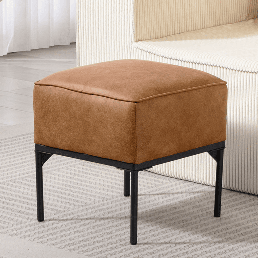 HOMCOM Repousa-pés para Sala, Banco Baixo Moderno com Assento Acolchoado e Pernas de Aço, Couro Sintético, Otomana para Quarto, Carga Máxima 120 kg, Ideal para Entrada, Corredor, 40x40x46 cm, Castanho