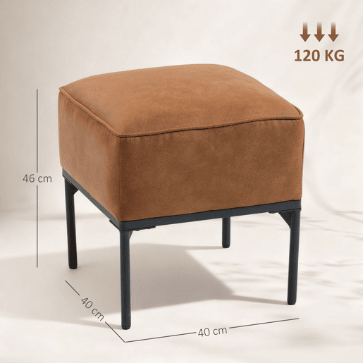 HOMCOM Repousa-pés para Sala, Banco Baixo Moderno com Assento Acolchoado e Pernas de Aço, Couro Sintético, Otomana para Quarto, Carga Máxima 120 kg, Ideal para Entrada, Corredor, 40x40x46 cm, Castanho