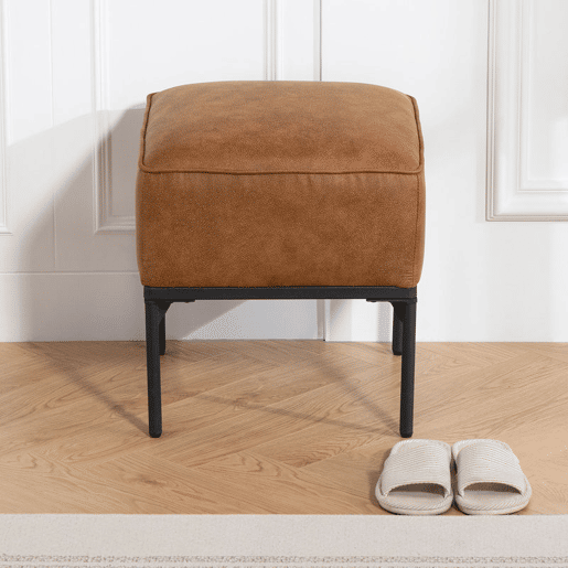 HOMCOM Repousa-pés para Sala, Banco Baixo Moderno com Assento Acolchoado e Pernas de Aço, Couro Sintético, Otomana para Quarto, Carga Máxima 120 kg, Ideal para Entrada, Corredor, 40x40x46 cm, Castanho