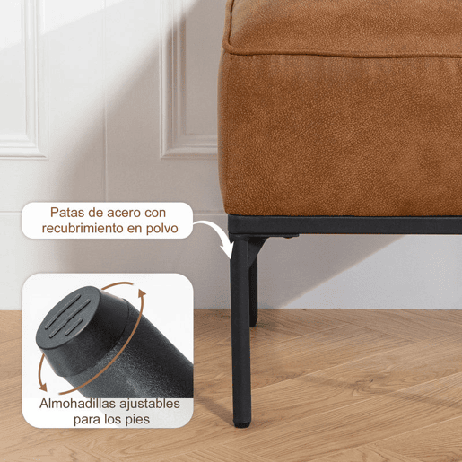 HOMCOM Repousa-pés para Sala, Banco Baixo Moderno com Assento Acolchoado e Pernas de Aço, Couro Sintético, Otomana para Quarto, Carga Máxima 120 kg, Ideal para Entrada, Corredor, 40x40x46 cm, Castanho