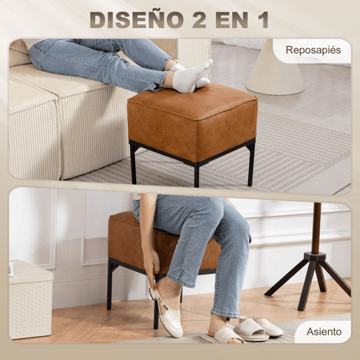 HOMCOM Repousa-pés para Sala, Banco Baixo Moderno com Assento Acolchoado e Pernas de Aço, Couro Sintético, Otomana para Quarto, Carga Máxima 120 kg, Ideal para Entrada, Corredor, 40x40x46 cm, Castanho