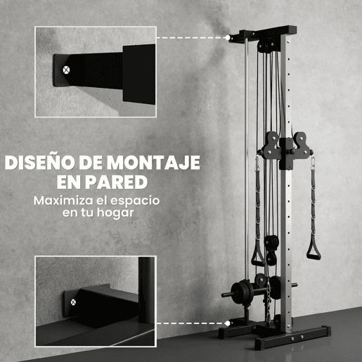 SPORTNOW Máquina de Polias de Parede Alta e Baixa Ajustável em 15 Posições Multifunções para Ginásio e Casa 62x60x200 cm Preto