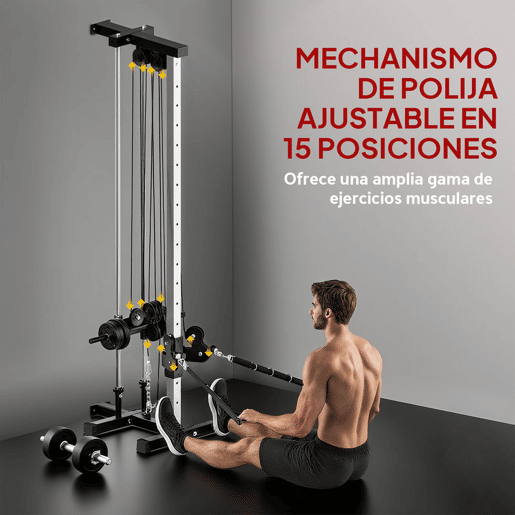 SPORTNOW Máquina de Polias de Parede Alta e Baixa Ajustável em 15 Posições Multifunções para Ginásio e Casa 62x60x200 cm Preto