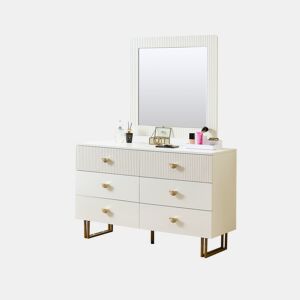 Conjunto aparador e espelho 80x80 cm - 6 gavetas com detalhes dourados - Branco