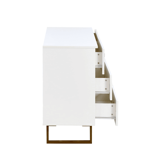 Conjunto aparador e espelho 80x80 cm - 6 gavetas com detalhes dourados - Branco