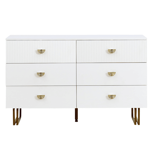 Conjunto aparador e espelho 80x80 cm - 6 gavetas com detalhes dourados - Branco