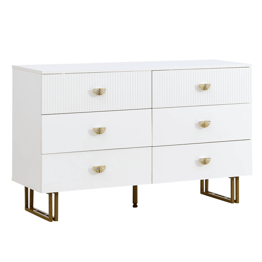 Conjunto aparador e espelho 80x80 cm - 6 gavetas com detalhes dourados - Branco