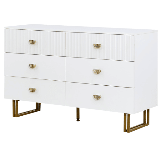 Conjunto aparador e espelho 80x80 cm - 6 gavetas com detalhes dourados - Branco