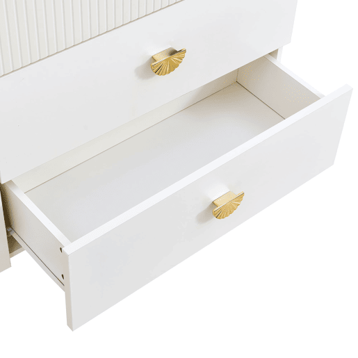 Conjunto aparador e espelho 80x80 cm - 6 gavetas com detalhes dourados - Branco