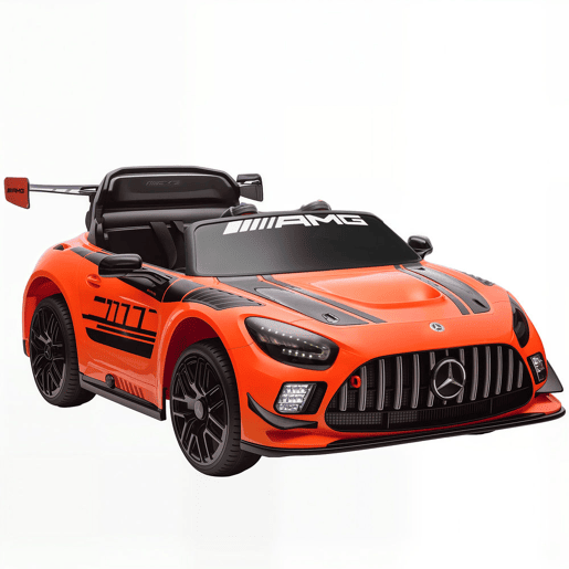 AIYAPLAY Carro Elétrico para Crianças Mercedes-AMG GT3 Evo Carro de Bateria 12V com Controlo Remoto 2,4G Motor Duplo Rodas Auxiliares Alça de Transporte Música Faróis 115x66x44 cm Laranja