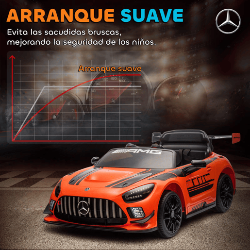 AIYAPLAY Carro Elétrico para Crianças Mercedes-AMG GT3 Evo Carro de Bateria 12V com Controlo Remoto 2,4G Motor Duplo Rodas Auxiliares Alça de Transporte Música Faróis 115x66x44 cm Laranja