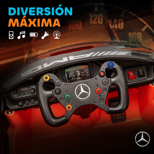 AIYAPLAY Carro Elétrico para Crianças Mercedes-AMG GT3 Evo Carro de Bateria 12V com Controlo Remoto 2,4G Motor Duplo Rodas Auxiliares Alça de Transporte Música Faróis 115x66x44 cm Laranja