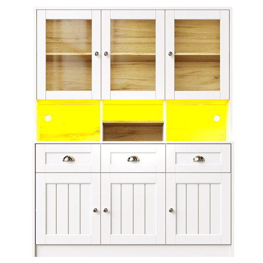 Aparador 140x40x175 cm - Vitrina com prateleiras ajustáveis e LED - Branco