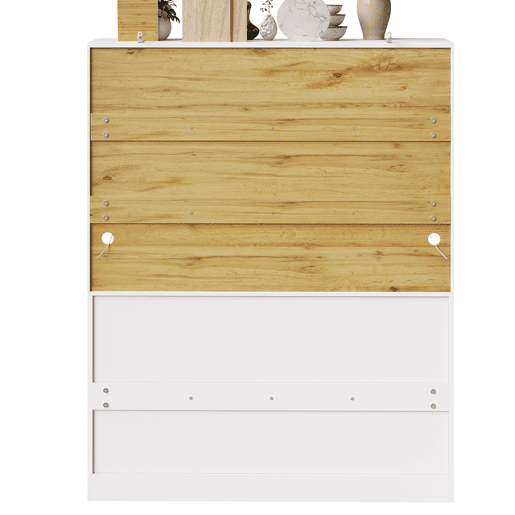 Aparador 140x40x175 cm - Vitrina com prateleiras ajustáveis e LED - Branco