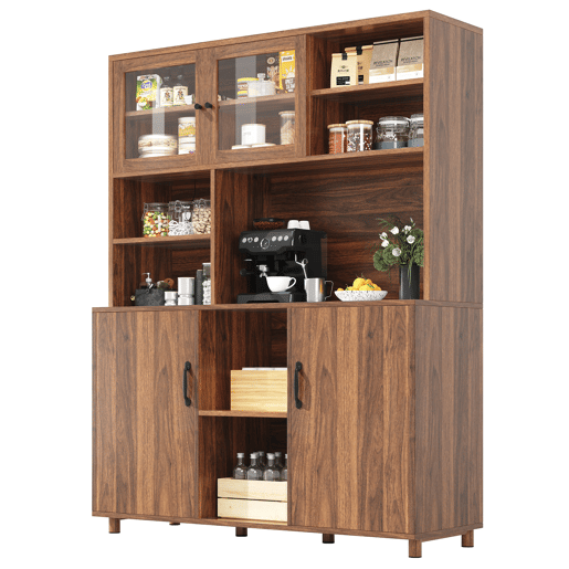 Aparador 120x40x185 cm - Com iluminação LED, porta com prateleira para snacks, estilo retro - Cor nogueira