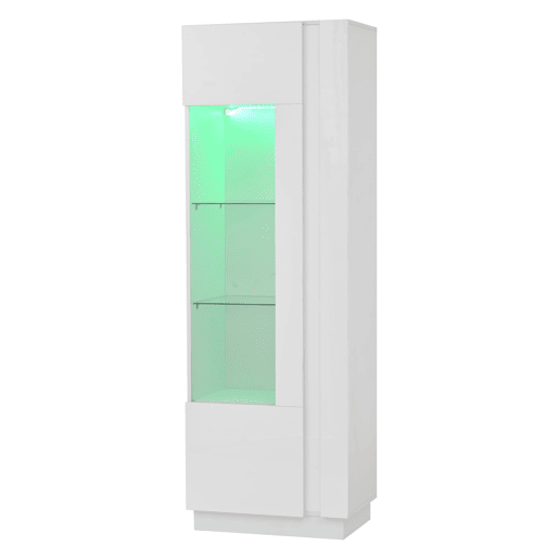 Vitrine 80x35x200 cm - Portas de vidro, LED, prateleiras e porta-garrafas - Branco