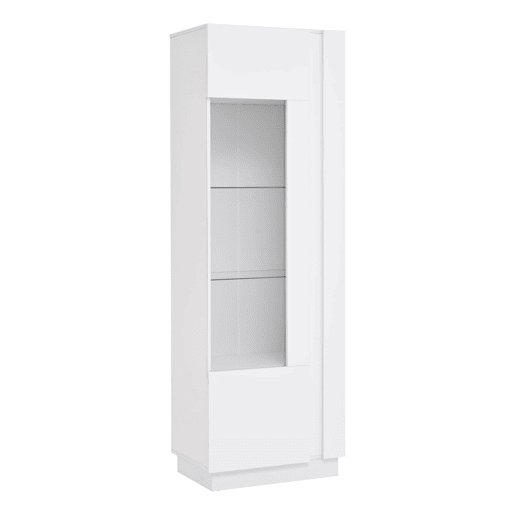 Vitrine 80x35x200 cm - Portas de vidro, LED, prateleiras e porta-garrafas - Branco