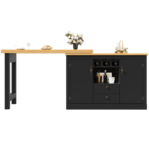 Mesa de bar extensível 120-180 cm - Com função giratória de 360° e arrumação - Preto