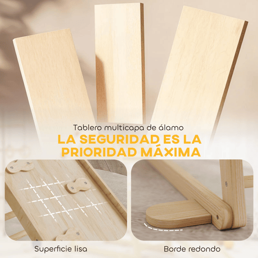 AIYAPLAY Triângulo de Escalada Montessori 6 em 1 Estrutura de Madeira com Plataforma Anéis e Escorrega para Escalar ou Deslizar para Crianças de 18-48 Meses Interiores Madeira