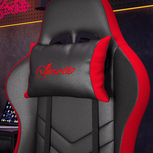 Vinsetto Cadeira Gaming Ergonómica Reclinável 135° Cadeira Gamer Racing de Couro PU com Suporte Lombar Altura Ajustável Apoio para a Cabeça e Apoio para os Pés Retrátil 65x65x129 cm Preto e Vermelho