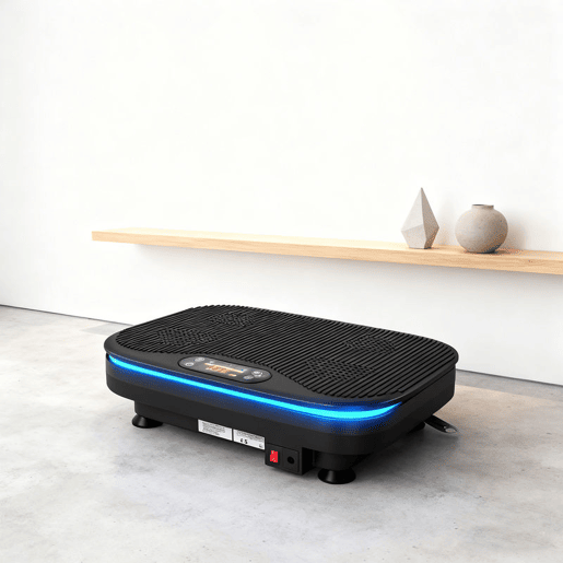 SPORTNOW Plataforma Vibratória 99 Velocidades 3 Programas Plataforma de Vibração Muscular com Bluetooth Ecrã LED Luzes Com Controlo Remoto Bandas Elásticas Para Exercício em Casa 47x32x12 cm Preto