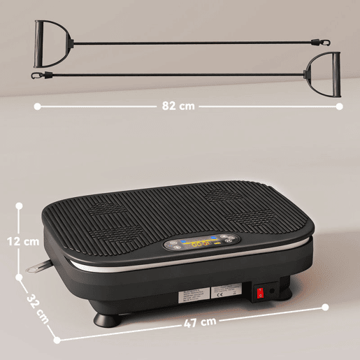 SPORTNOW Plataforma Vibratória 99 Velocidades 3 Programas Plataforma de Vibração Muscular com Bluetooth Ecrã LED Luzes Com Controlo Remoto Bandas Elásticas Para Exercício em Casa 47x32x12 cm Preto