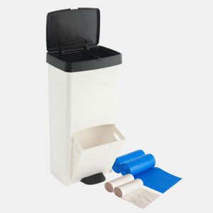 Conjunto de lixeiras de 70L para lixo ou reciclagem, nas cores PRETO E BRANCO, VERTICAIS, com 2 compartimentos, 76 cm de altura, fáceis de usar, INCLUI sacos de lixo adaptados (10L + 30L)