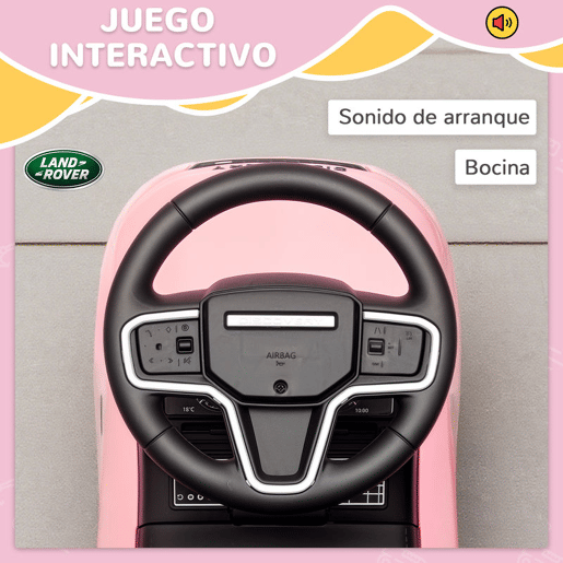 AIYAPLAY Carro Andador Infantil com Licença de Land Rover Carro Andador para Crianças de 18-36 Meses com Armazenamento Volante Buzina Sons de Motor 65,5x28x42 cm Rosa