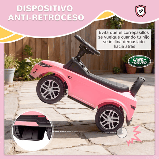 AIYAPLAY Carro Andador Infantil com Licença de Land Rover Carro Andador para Crianças de 18-36 Meses com Armazenamento Volante Buzina Sons de Motor 65,5x28x42 cm Rosa