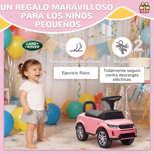 AIYAPLAY Carro Andador Infantil com Licença de Land Rover Carro Andador para Crianças de 18-36 Meses com Armazenamento Volante Buzina Sons de Motor 65,5x28x42 cm Rosa