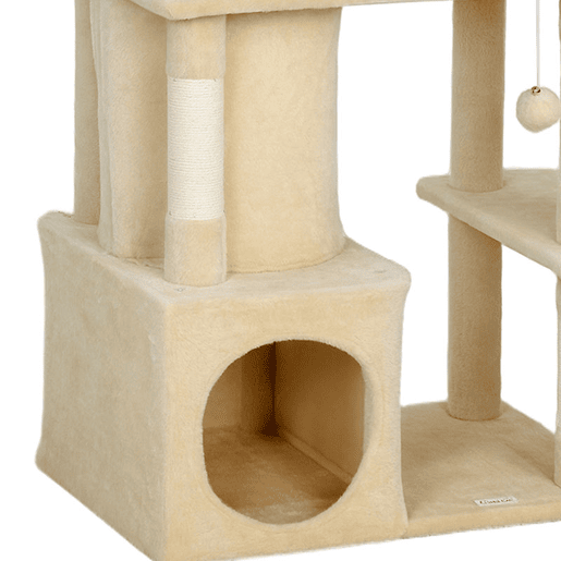 PawHut Arranhador para Gatos Grande Altura 170 cm Torre de Escalada com 7 Postes 1 Túnel 3 Plataformas 2 Cavernas 1 Rede 1 Poleiro 1 Rampa Pompons Bege