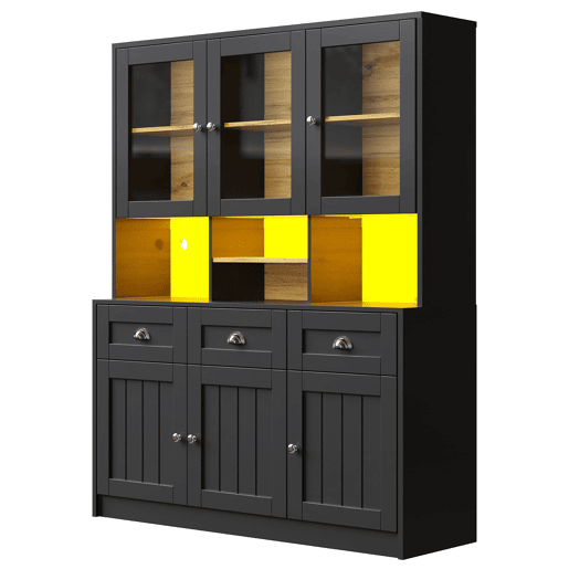 Aparador 140x40x175 cm - Vitrine com prateleiras ajustáveis, LED, cores variáveis - Preto