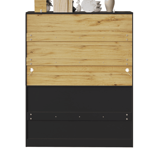 Aparador 140x40x175 cm - Vitrine com prateleiras ajustáveis, LED, cores variáveis - Preto