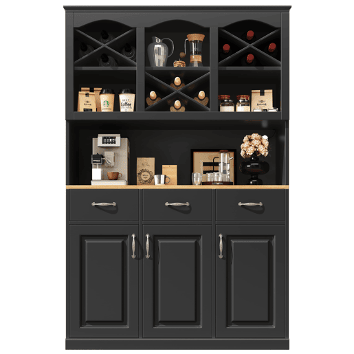 Aparador 120x40x180 cm - Aparador alto, com 3 portas, 3 gavetas e LED - Preto