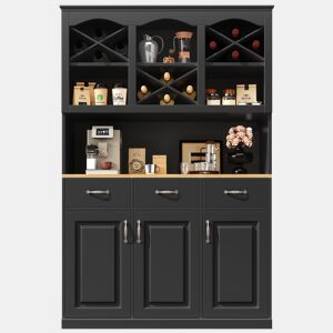 Aparador 120x40x180 cm - Aparador alto, com 3 portas, 3 gavetas e LED - Preto