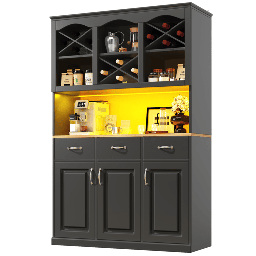 Aparador 120x40x180 cm - Aparador alto, com 3 portas, 3 gavetas e LED - Preto