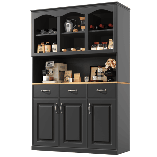 Aparador 120x40x180 cm - Aparador alto, com 3 portas, 3 gavetas e LED - Preto