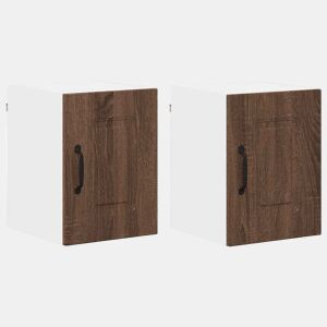Lote de 2 Armários de cozinha suspendidos - Cozinha modular Colgantes com porta Carvalho Marrom