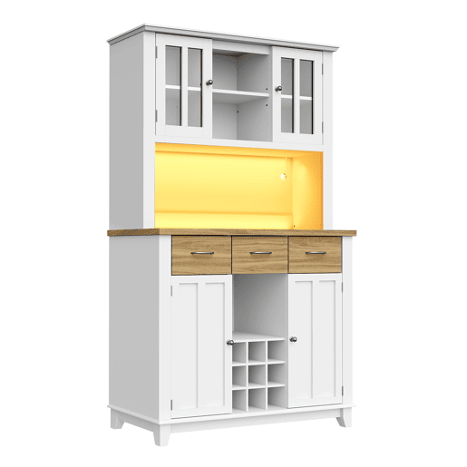 Aparador 106 x 40 x 179,5 cm - Móvel alto com prateleiras ajustáveis, aparador com iluminação LED - Branco