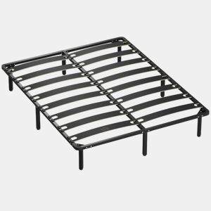 HOMCOM Estrutura de Cama 160x200 cm Altura 26 cm Plataforma de Aço com Espaço de Armazenamento Abaixo e Ripas de Álamo Fácil de Montar Carga 350 kg Preto