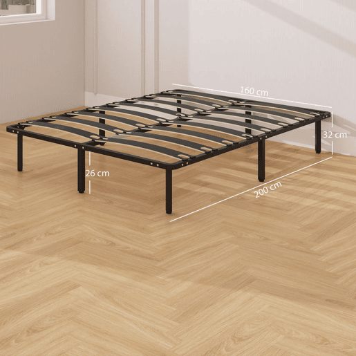 HOMCOM Estrutura de Cama 160x200 cm Altura 26 cm Plataforma de Aço com Espaço de Armazenamento Abaixo e Ripas de Álamo Fácil de Montar Carga 350 kg Preto HOMCOM Estrutura de Cama 160x200 cm Altura 26 cm Plataforma de Aço com Espaço de Armazenamento Abaixo e Ripas de Álamo Fácil de Montar Carga 350 kg Preto