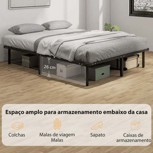 HOMCOM Estrutura de Cama 160x200 cm Altura 26 cm Plataforma de Aço com Espaço de Armazenamento Abaixo e Ripas de Álamo Fácil de Montar Carga 350 kg Preto HOMCOM Estrutura de Cama 160x200 cm Altura 26 cm Plataforma de Aço com Espaço de Armazenamento Abaixo e Ripas de Álamo Fácil de Montar Carga 350 kg Preto