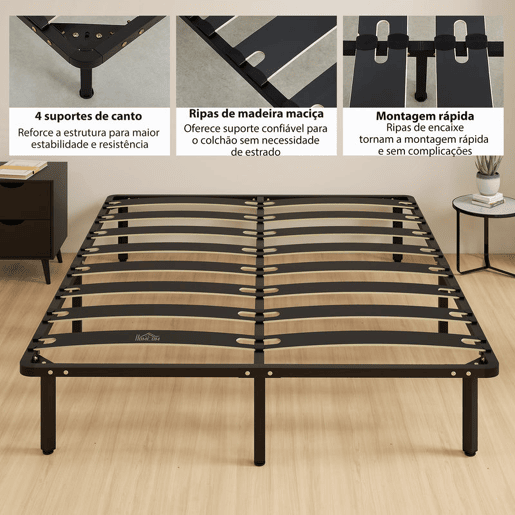 HOMCOM Estrutura de Cama 160x200 cm Altura 26 cm Plataforma de Aço com Espaço de Armazenamento Abaixo e Ripas de Álamo Fácil de Montar Carga 350 kg Preto HOMCOM Estrutura de Cama 160x200 cm Altura 26 cm Plataforma de Aço com Espaço de Armazenamento Abaixo e Ripas de Álamo Fácil de Montar Carga 350 kg Preto