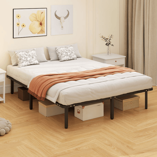 HOMCOM Estrutura de Cama 160x200 cm Altura 26 cm Plataforma de Aço com Espaço de Armazenamento Abaixo e Ripas de Álamo Fácil de Montar Carga 350 kg Preto HOMCOM Estrutura de Cama 160x200 cm Altura 26 cm Plataforma de Aço com Espaço de Armazenamento Abaixo e Ripas de Álamo Fácil de Montar Carga 350 kg Preto