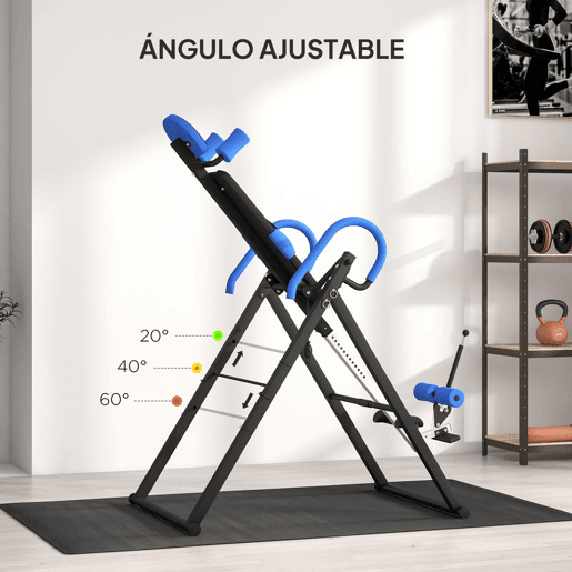 HOMCOM Mesa de Inversão Dobrável com Cinto de Segurança Altura Regulável para Utilizadores de 1,30 a 1,90 m Mesa de Inversão para Exercício e Alívio de Dores nas Costas Capacidade 150 kg 79x114x153 cm Preto e Azul