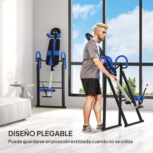 HOMCOM Mesa de Inversão Dobrável com Cinto de Segurança Altura Regulável para Utilizadores de 1,30 a 1,90 m Mesa de Inversão para Exercício e Alívio de Dores nas Costas Capacidade 150 kg 79x114x153 cm Preto e Azul