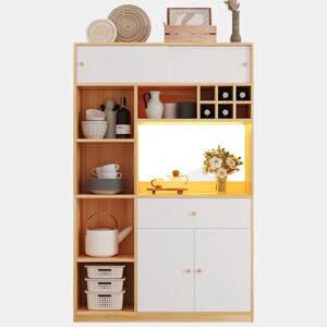 Aparador 115x35x180 cm - Buffet com LED, armário multifuncional, 1 gaveta, 3 portas, prateleiras